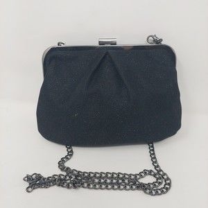 A New Day Black Glitter Frame Clutch Crossbody Formal Handbag Chain Strap Purse